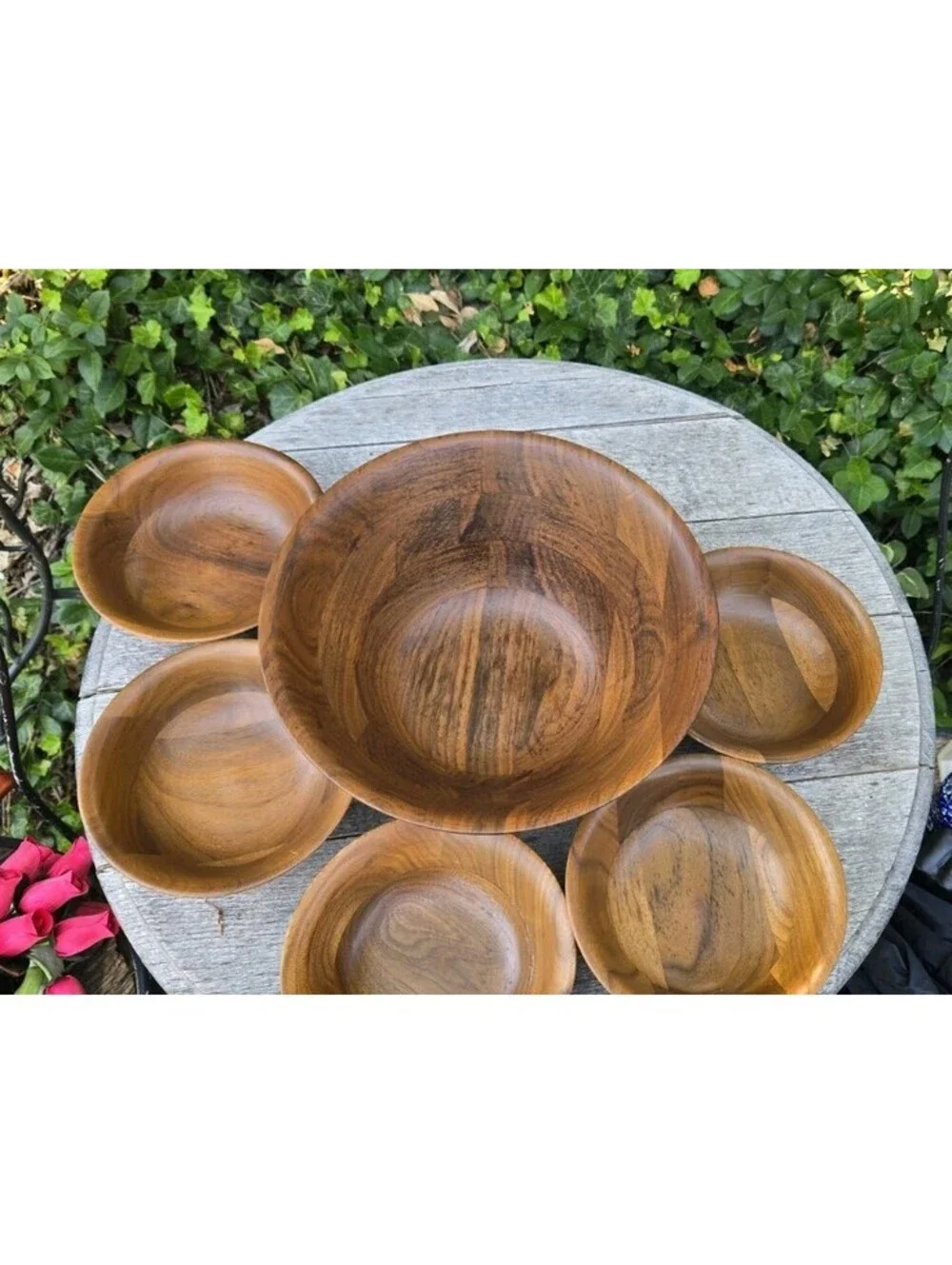 Kustom Kraft Solid Black Walnut Salad Bowl Set 6pcs Serving Bowl 5 Salad Bowls